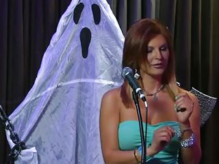 horny chick with big boobs on halloween show