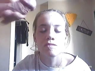 young girl gets her face full of cum