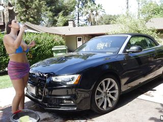 sexy babe washed my car and sucked on my swollen balls